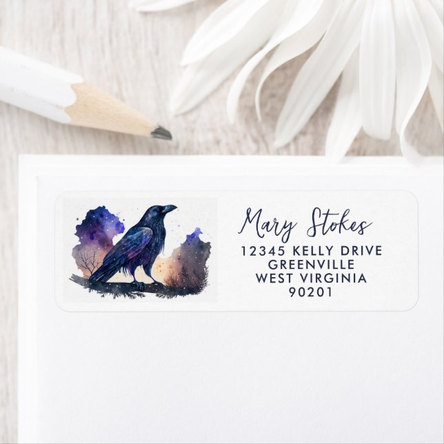 Étiquette envelope RETURN ADDRESS star starry sky bird crow (En situation)
