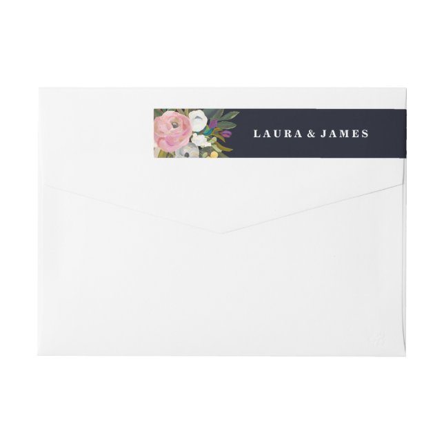 Étiquette enveloppante de mariage botanique Navy (Dos)