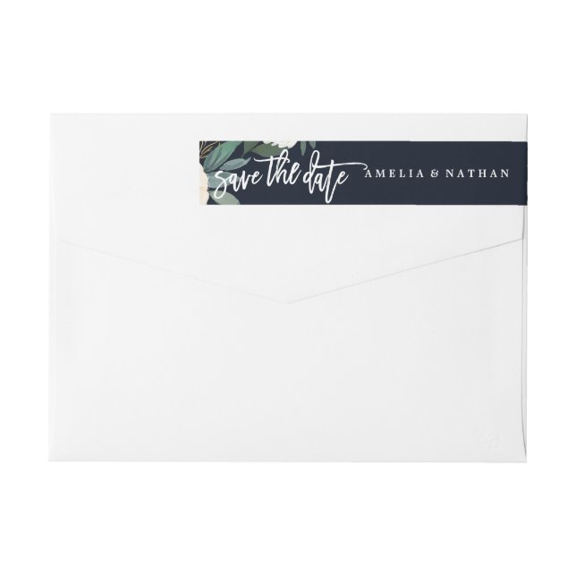 Étiquette enveloppante de mariage marine botanique (Dos)