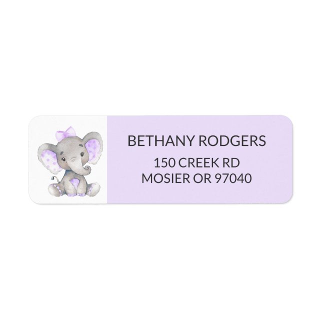 Étiquette Enveloppe Adresse de Retour Fille Bébé Éléphant (Devant)