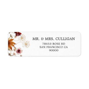 Étiquette Enveloppe Adresse de Retour Florale Bohème Automne