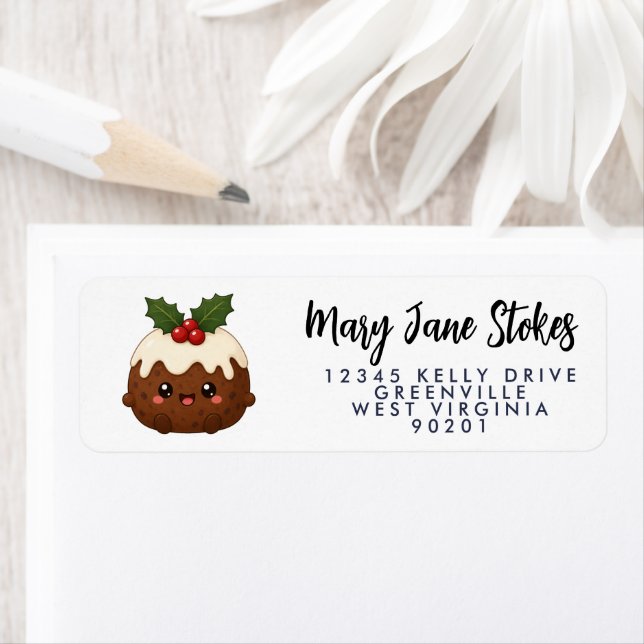 Étiquette enveloppe ADRESSE DE RETOUR pudding de Noël (En situation)