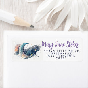 Étiquette Enveloppe de nuit RETOUR ADRESSE étoile ciel lune