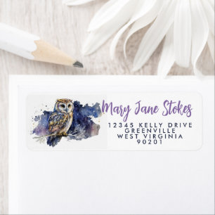 Étiquette enveloppe de nuit RETOUR ADRESSE étoile hiboux lun