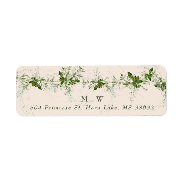 Étiquette Enveloppe Mariage de crème Monogramme Eucalyptus W (Devant)