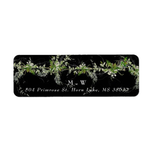 Étiquette Enveloppe noire Premium Monogram Eucalyptus Wreath