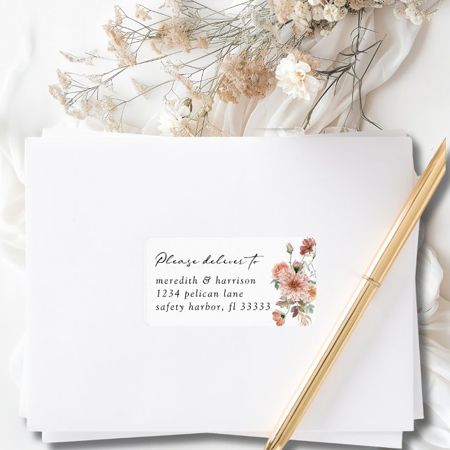 Étiquette Enveloppe RSVP Boho Floral Wedding (Boho Terracotta Floral Mailing Label for Wedding RSVP Envelope)