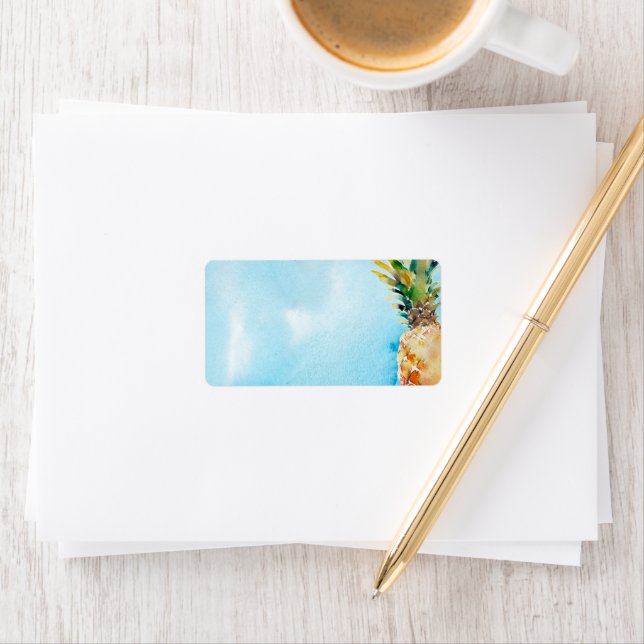 Étiquette Enveloppe tropicale ananas à l'aquarelle vibrante (En situation)