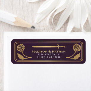Étiquette Épée de Mariage Médiéval Fantastique Aubergine Or 