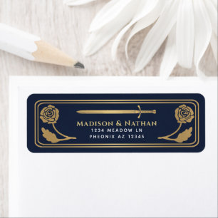 Étiquette Épée de Mariage Médiéval Fantastique Or Bleu Étiqu