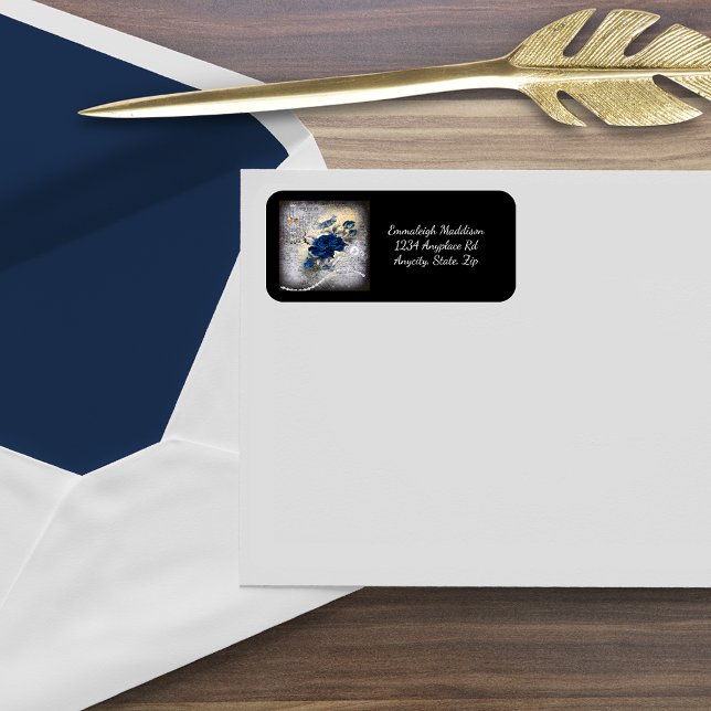 Étiquette Ephémère de Rose victorien bleu foncé (Créateur téléchargé)