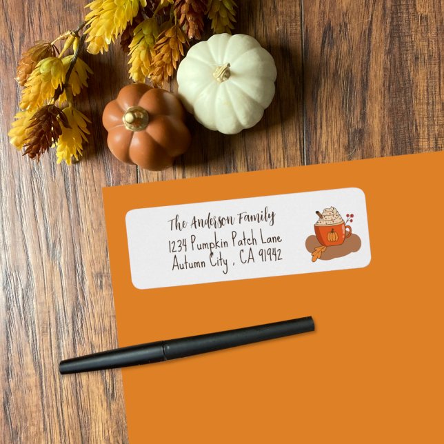 Étiquette Épices citrouilles Latte Automne Retourner l'adres (Cute pumpkin spice latte doodle fall return address labels .)