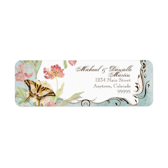 Étiquette Épouser floral de fleurs de tulipe rose de pivoine