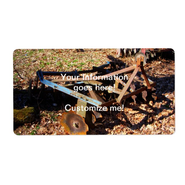 Étiquette Équipement de terrain de ferme rouillé (Devant)