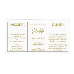 Étiquette Essential Oil Cosmétique Vanille Honey Ingrédients