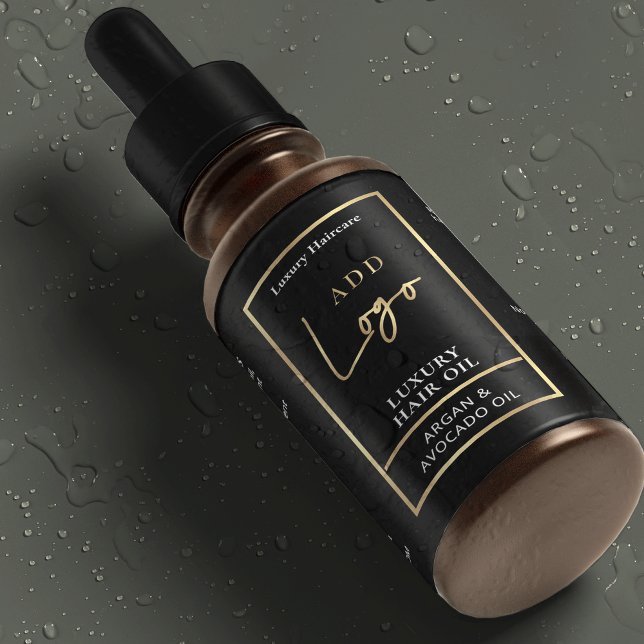 Étiquette étanche Black & Gold 2 OZ Dropper Bottle (Black and gold effect waterproof product labels for 2 OZ cosmetic bottles *verify size*)