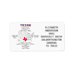 Étiquette État américain du Texas sur une carte et des infor