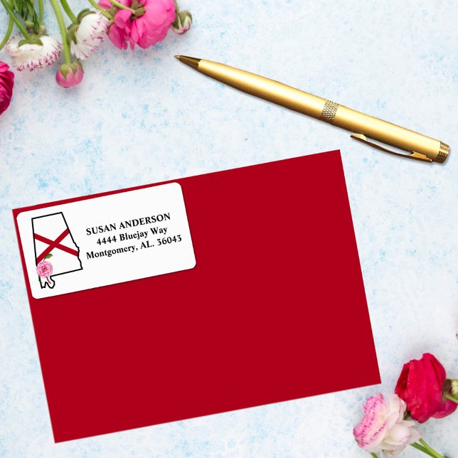 Étiquette Etat de l'Alabama Drapeau avec Fleur d'Etat Camell (Créateur téléchargé)