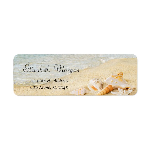 Étiquette Été Tropical Plage, Sable, Coquillages (Devant)