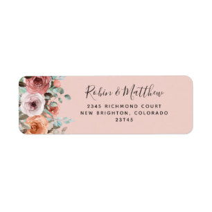 Étiquette Ethereal Blush Peach Floral Adresse de retour