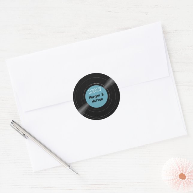 Étiquette Étiquette bleu Vintage Monogramme (Enveloppe)