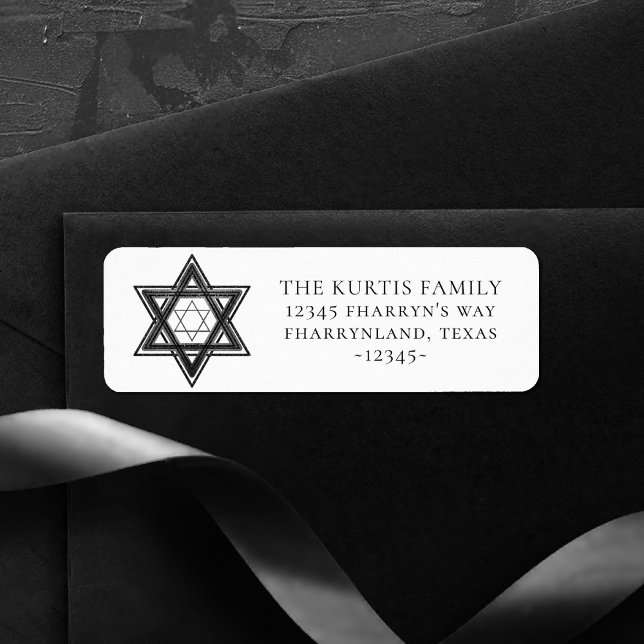 Étiquette Étoile de David | Simple Black White Adresse de re (Créateur téléchargé)