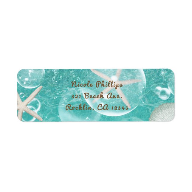 Étiquette Étoile de mer enchantée sarcelle et bulles Fête oc (Devant)