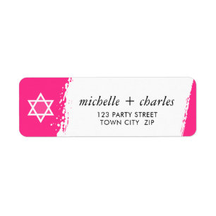 Étiquette ÉTOILE OU DAVID trait de brosse élégant rose vif