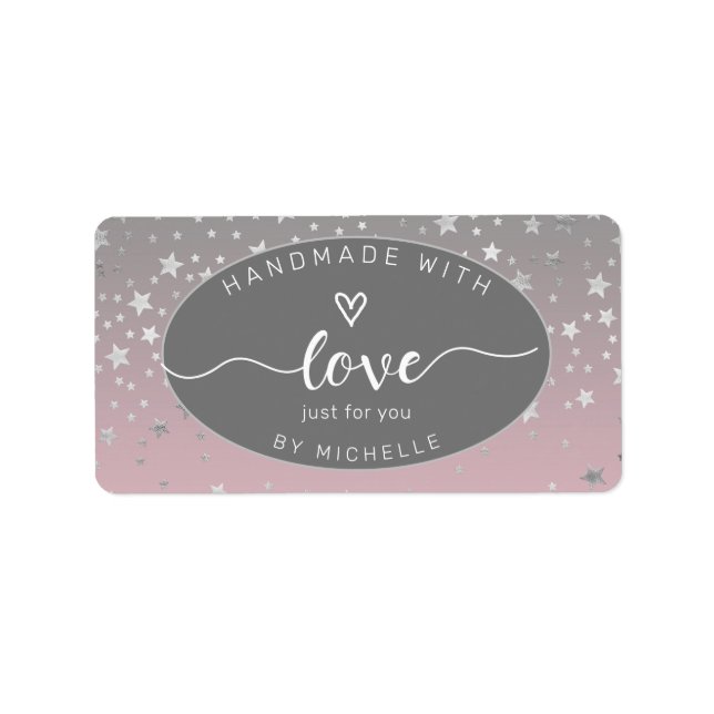 Étiquette étoiles d'argent fait à la main avec amour carré m (Devant)