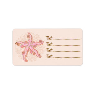 Étiquette Étoiles de mer et motif pastel rose corail