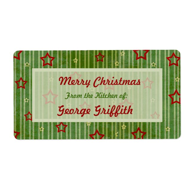 Étiquette Étoiles de Noël de la cuisine des Étiquettes. (Devant)