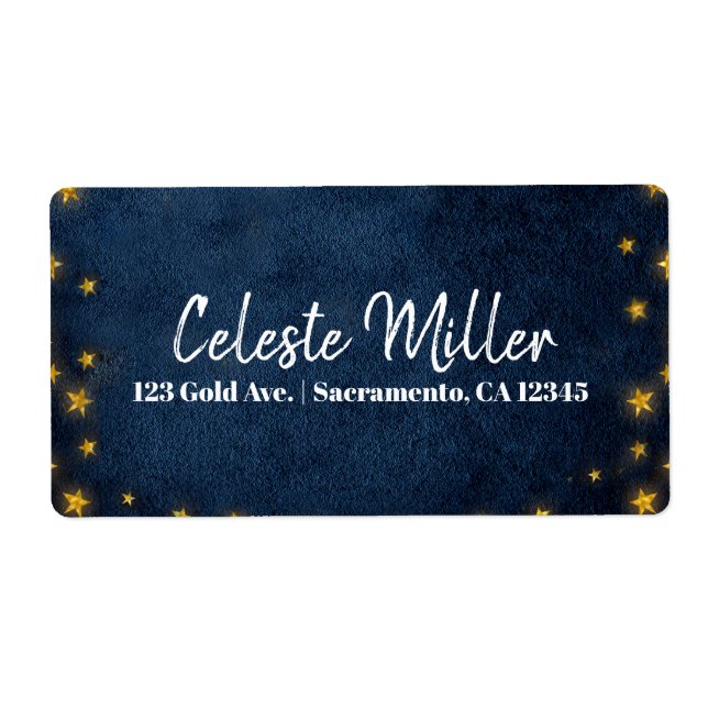 Étiquette Étoiles d'Or Bleu Ciel Nocturne Étoilé Fête (Devant)