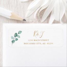 Étiquette Eucalyptus Aquarelle Or Monogramme Adresse de reto