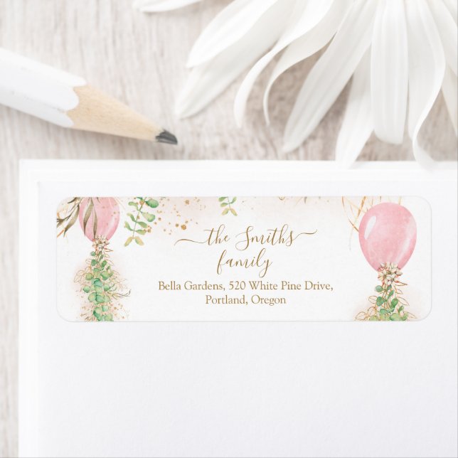 Étiquette Eucalyptus Baby shower de verdure Adresse de retou (En situation)
