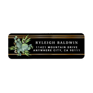 Étiquette Eucalyptus Black Gold Strips Adresse de retour Lab