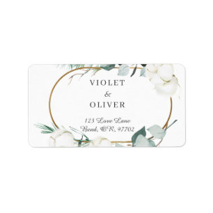 Étiquette Eucalyptus Cotton White Modern Wedding Address