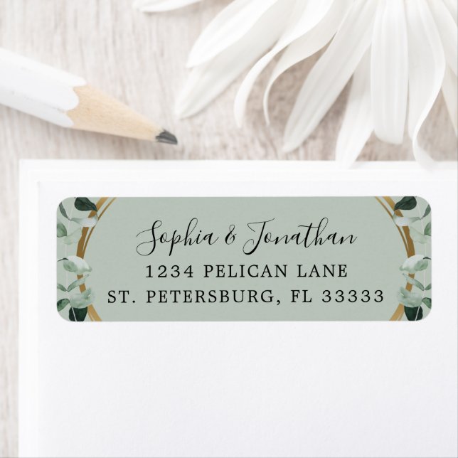 Étiquette Eucalyptus Gold Sage Wedding Invite Return Adresse (En situation)
