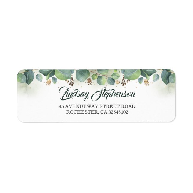 Étiquette Eucalyptus Mariage vert et or (Devant)