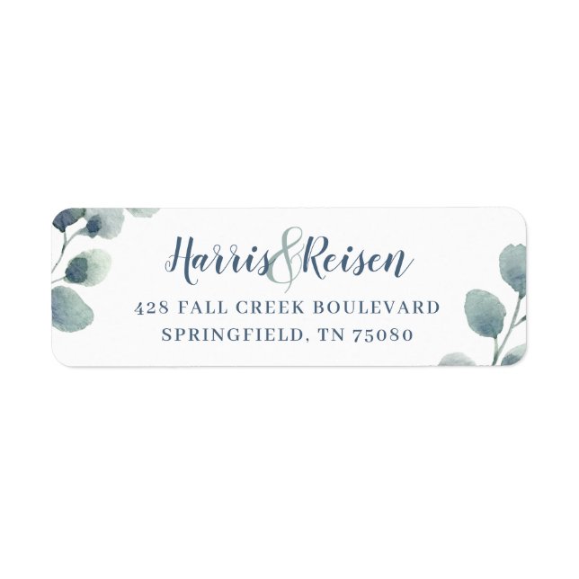 Étiquette Eucalyptus Verdure Aquarelle Feuillage Bleu Dusty (Devant)