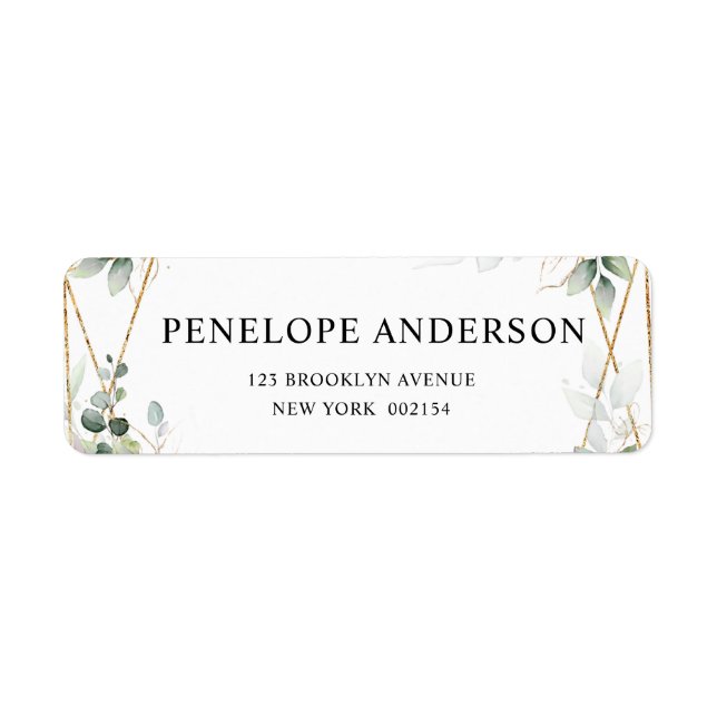 Étiquette Eucalyptus Verdure Botanique Mariage géométrique L (Devant)