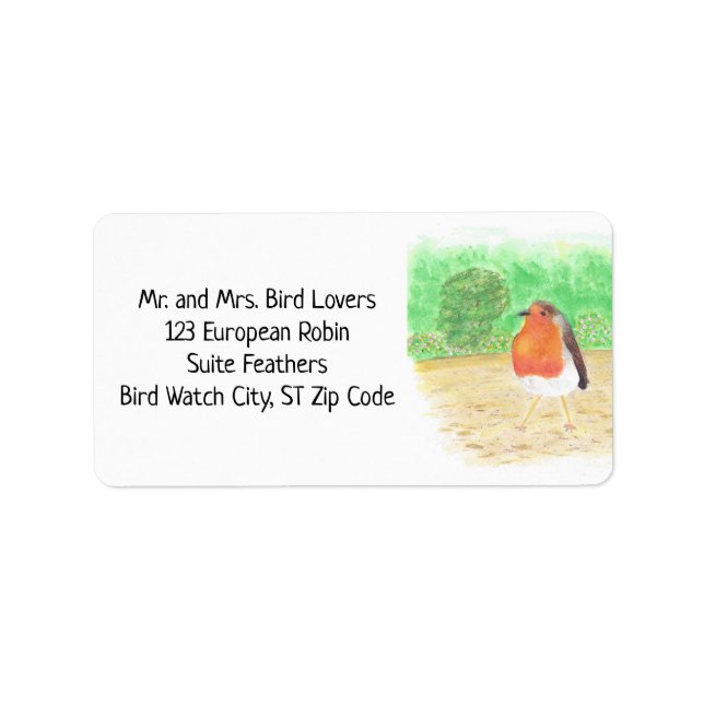 Étiquette European Robin in Watercolor, Address Labels (Devant)