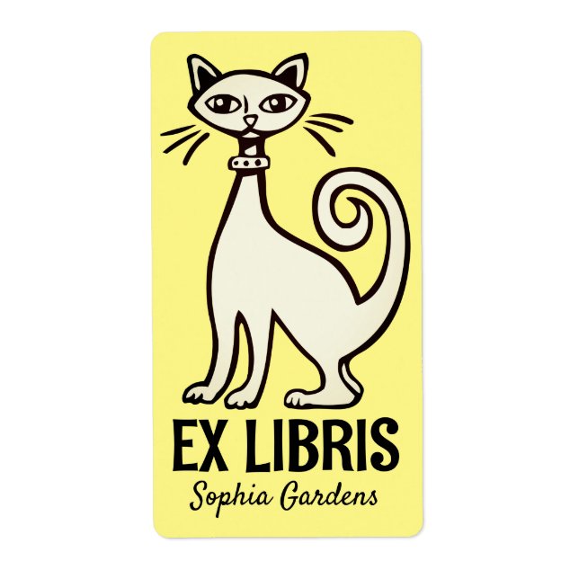 Étiquette Ex Libris - Chat Rétro - Jaune Pâle (Devant)