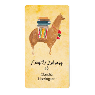Étiquette Ex-libris de l'alpaca de la bibliothèque inspiré v
