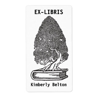 Étiquette Ex-libris letterpress style arbre bibliothèque