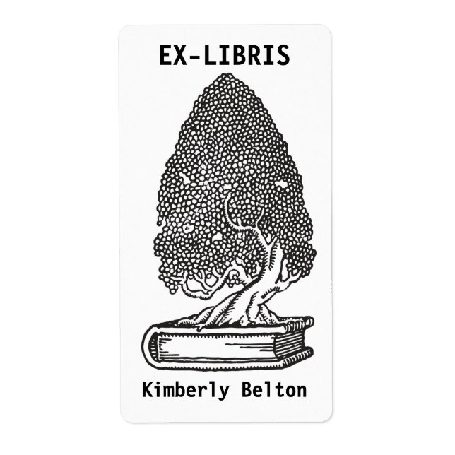 Étiquette Ex-libris letterpress style arbre bibliothèque (Devant)