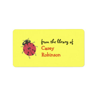 Étiquette Ex-libris personnalisé de coccinelle - jaune