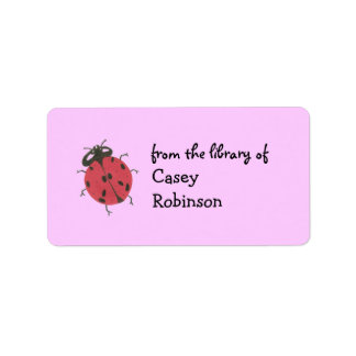 Étiquette Ex-libris personnalisé de coccinelle - rose