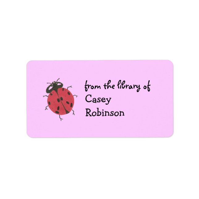 Étiquette Ex-libris personnalisé de coccinelle - rose (Devant)