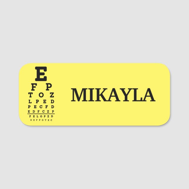 Étiquette Eyechart Opticien Jaune Nom Balise (Devant)