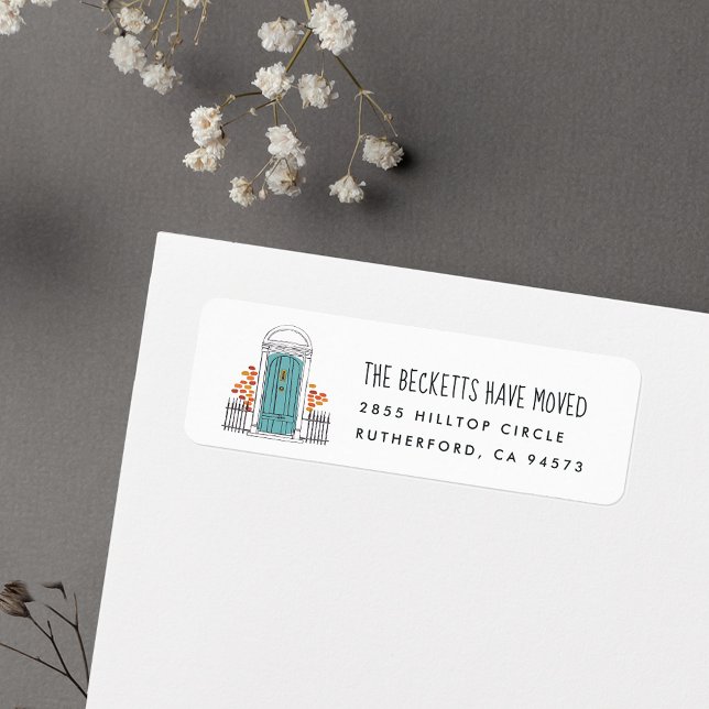 Étiquette Faire-part de déplacement de porte bleue Adresse d (Créateur téléchargé)